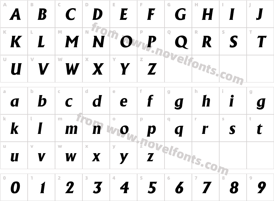 Adelon Serial Extra Bold ItalicCharacter Map