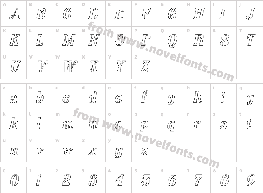 Adevas Pixel OutlineCharacter Map