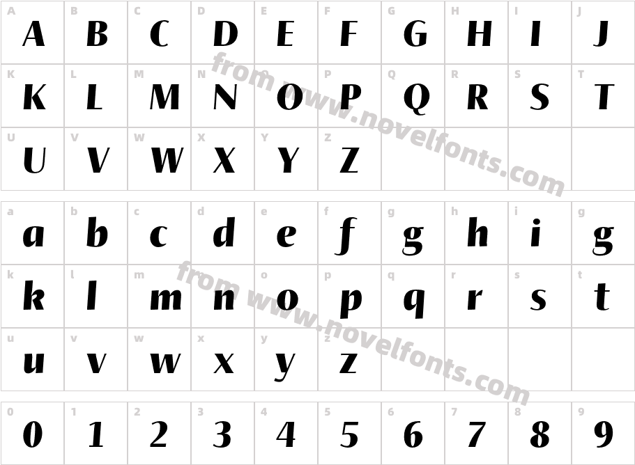 Ador Hairline Black ItalicCharacter Map
