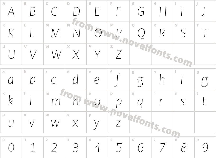 Ador Hairline Extra Light ItalicCharacter Map