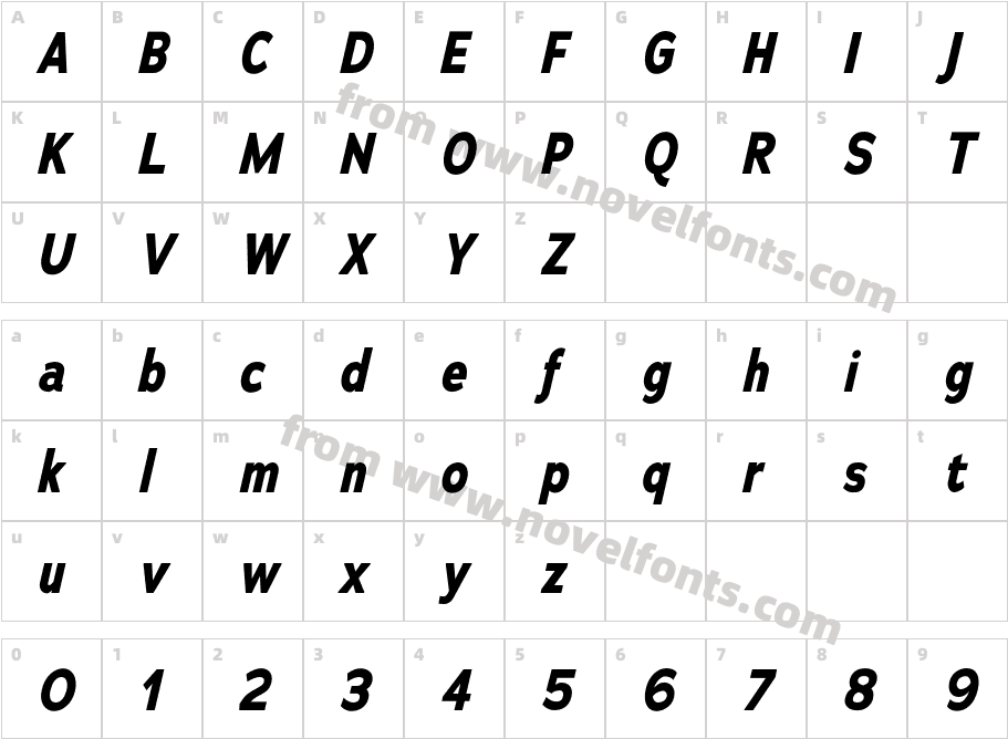 Adrianna Condensed Bold ItalicCharacter Map