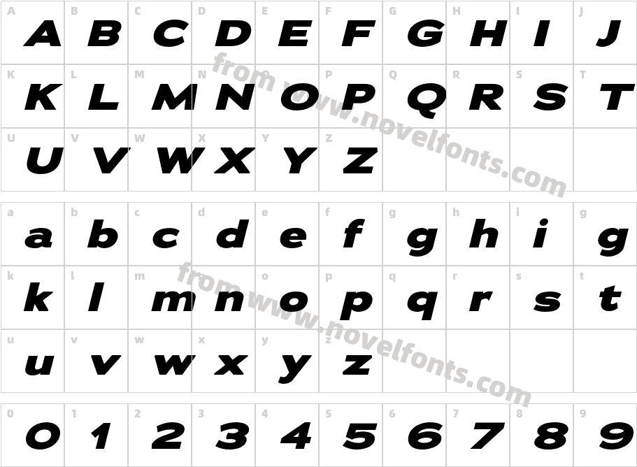 Adrianna Extended Extra Bold ItalicCharacter Map