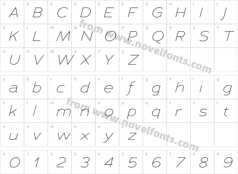 Adrianna Extended Thin ItalicCharacter Map