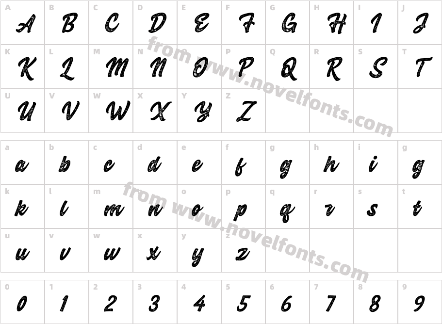 Advocate Script Rough SlantedCharacter Map