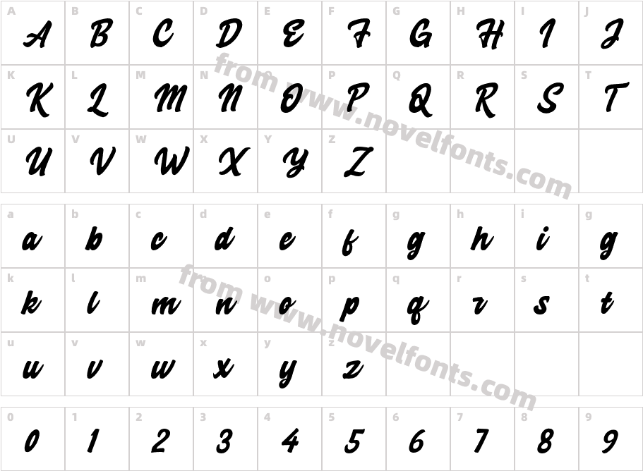 Advocate Script SlantedCharacter Map