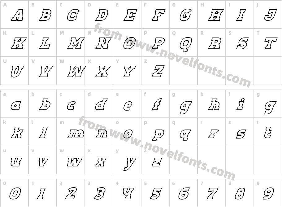 Aero Sans Outline SlantCharacter Map