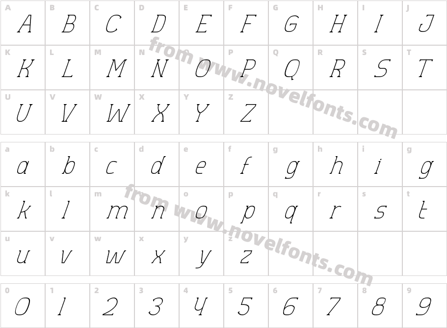 Aero Sans Thin SlantCharacter Map