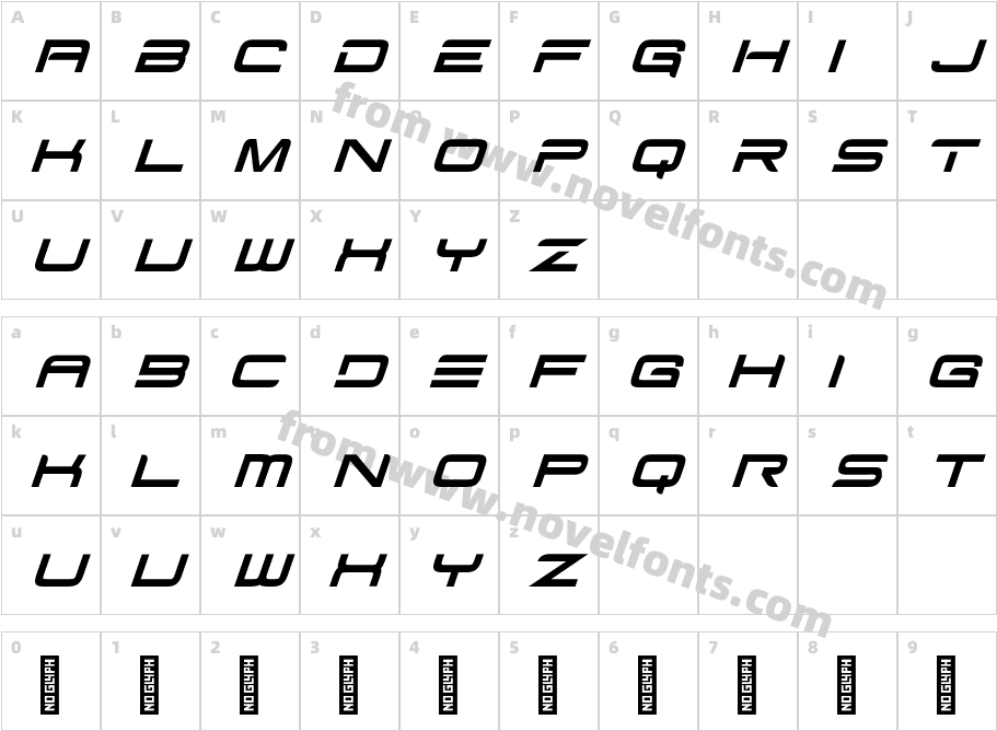 Aerob Sport Italic RegularCharacter Map