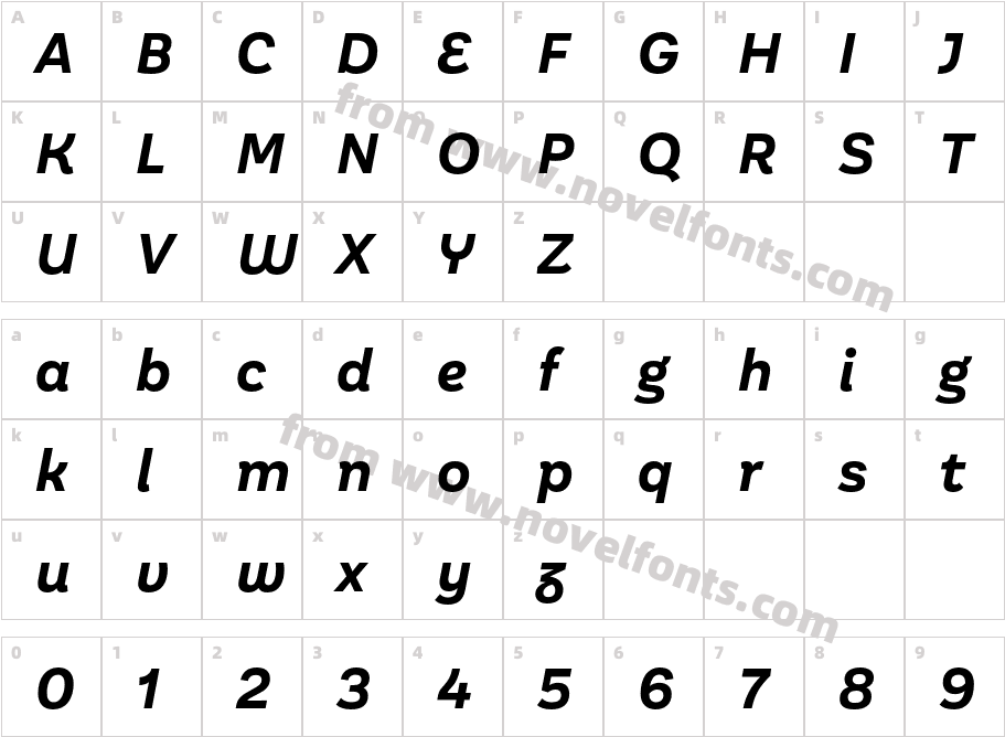 Aestetico Informal Bold ItCharacter Map