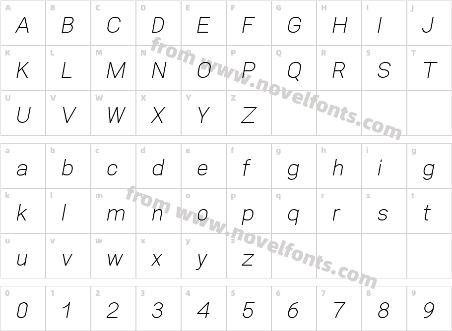 Aftetir Thin ItalicCharacter Map