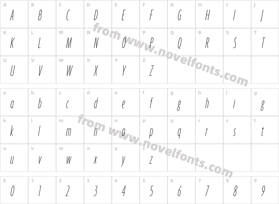 Agenda One Compressed Thin ItalicCharacter Map