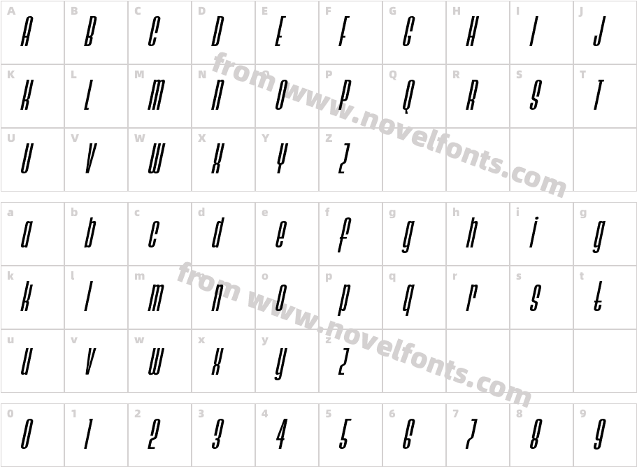 Ainsdale Medium ItalicCharacter Map