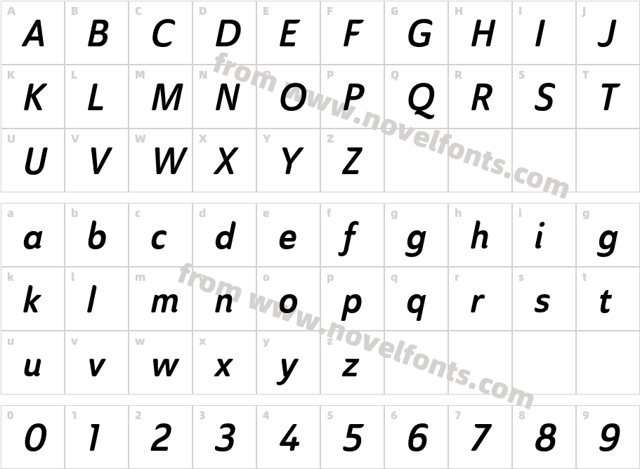 Ainslie Sans Cond Bold ItalCharacter Map