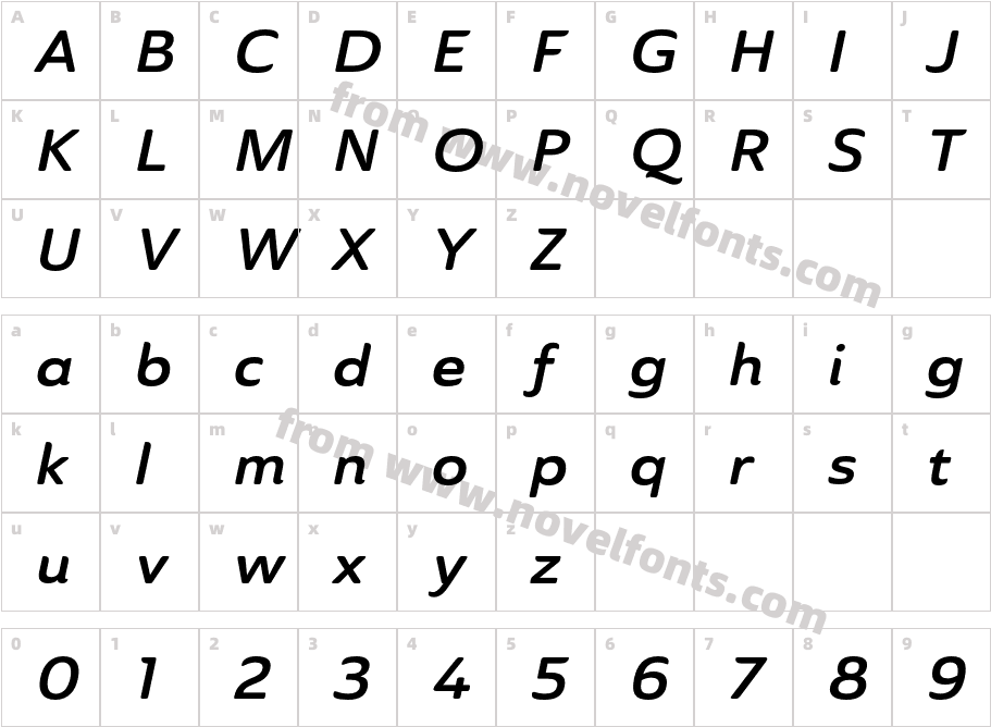 Ainslie Sans Ext Bold ItalCharacter Map