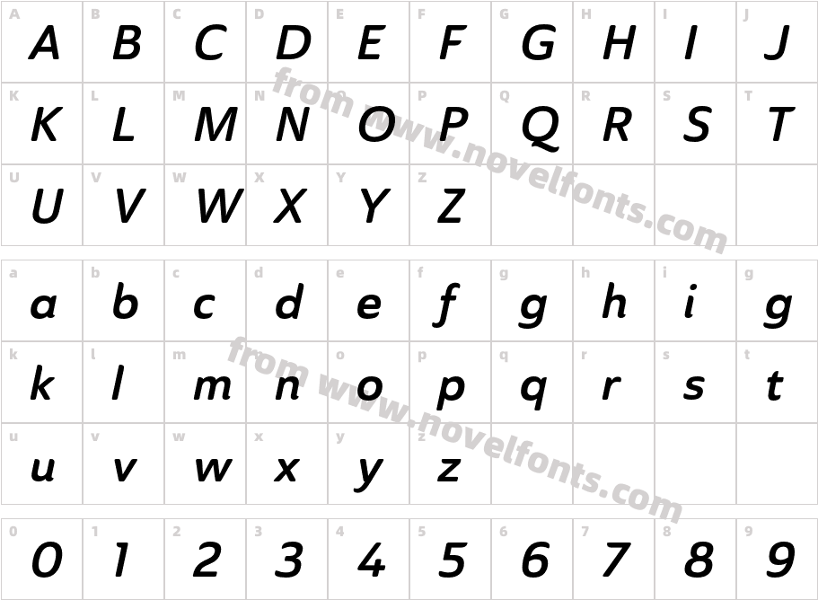 Ainslie Sans Norm Bold ItalCharacter Map