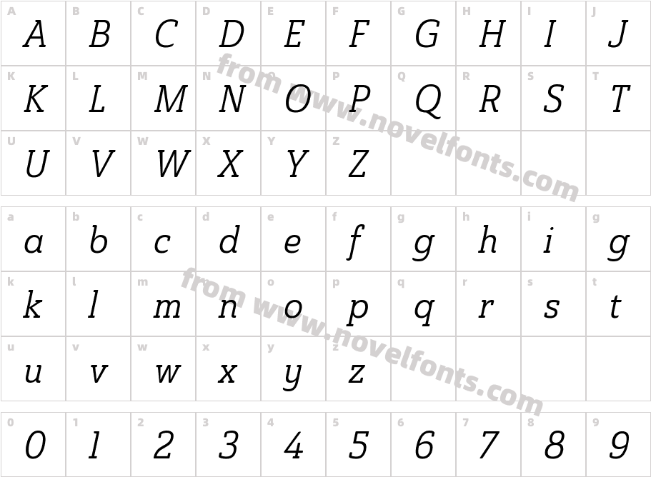 Ainslie Slab Con Reg ItCharacter Map