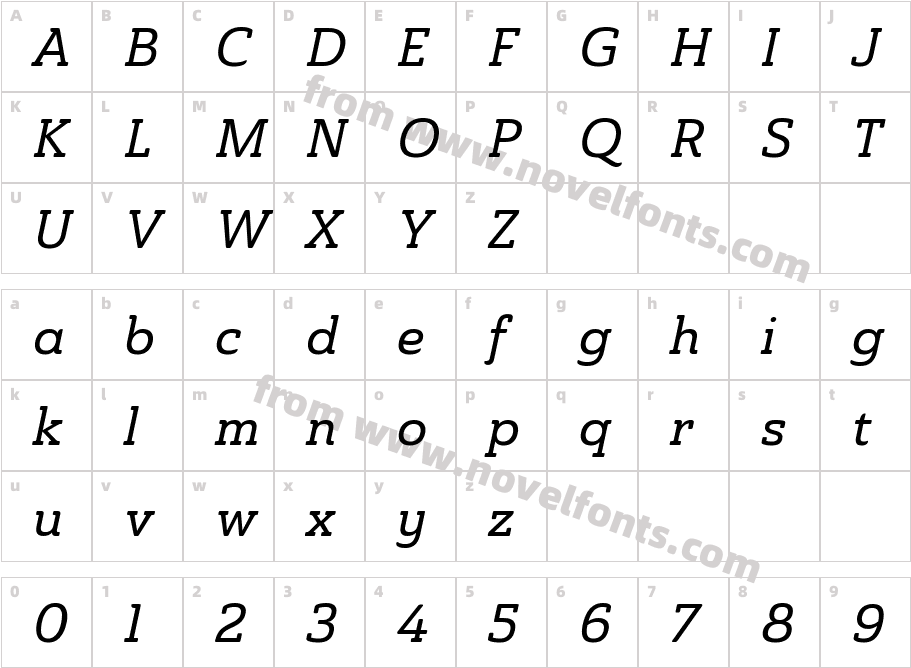 Ainslie Slab Nor Med ItCharacter Map