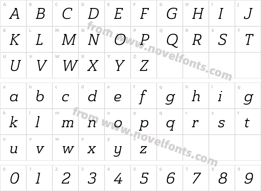 Ainslie Slab Nor Reg ItCharacter Map