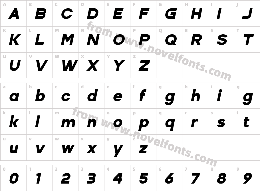 Alacrity Sans Black ItalicCharacter Map