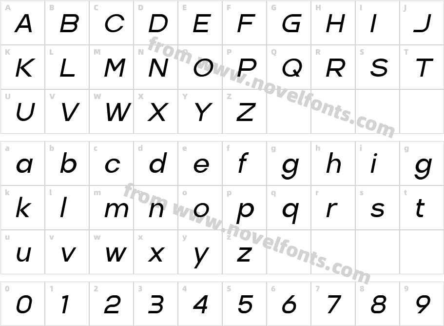 Alacrity Sans ItalicCharacter Map
