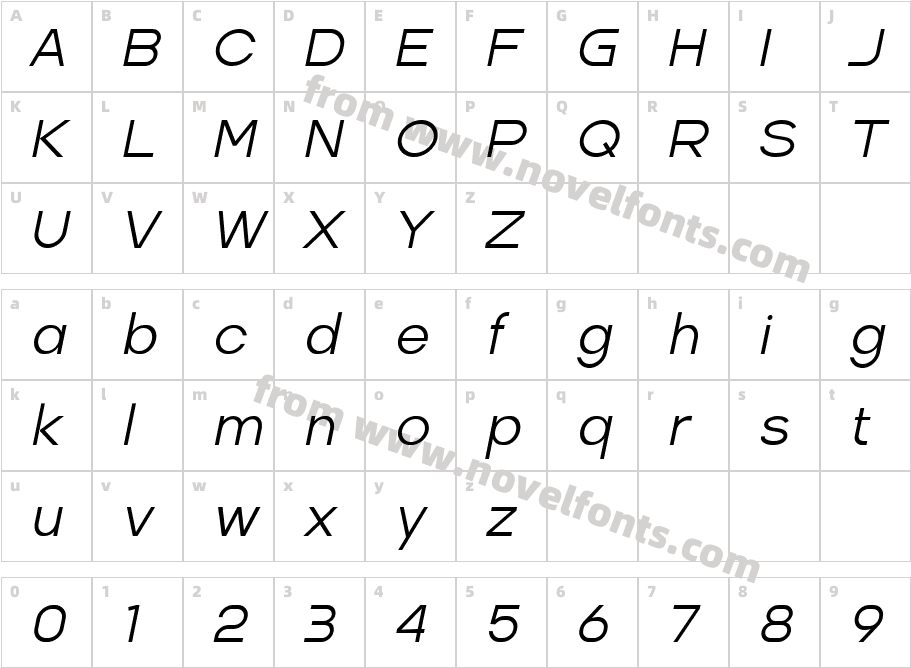 Alacrity Sans Light ItalicCharacter Map