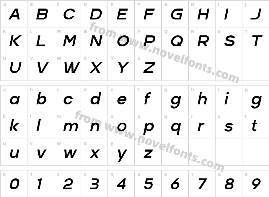 Alacrity Sans Semibold ItalicCharacter Map