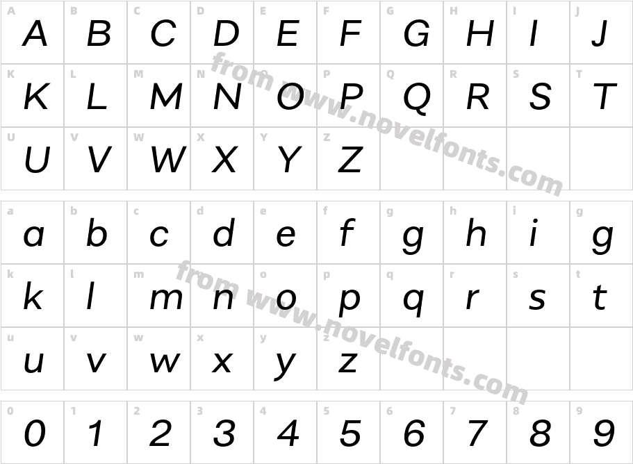 Alergia Wide ItalicCharacter Map