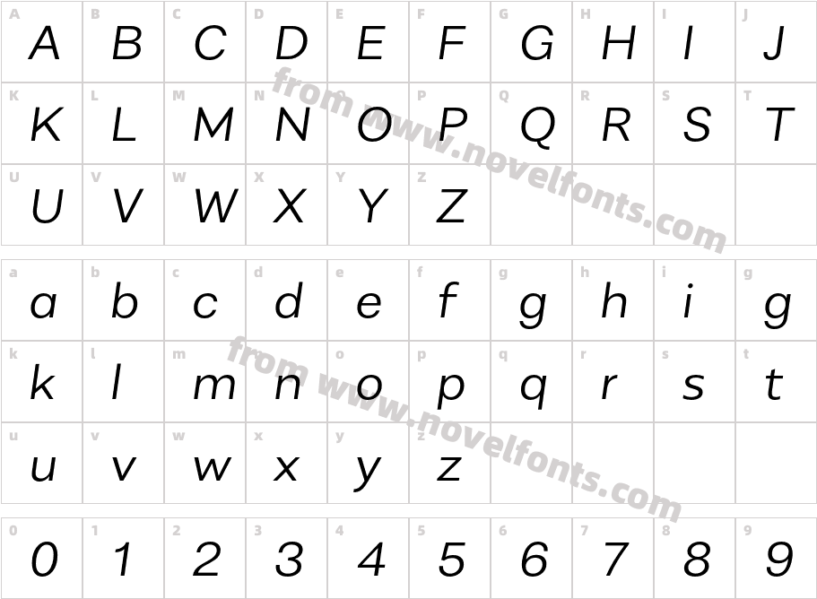 Alergia Wide LightitalicCharacter Map