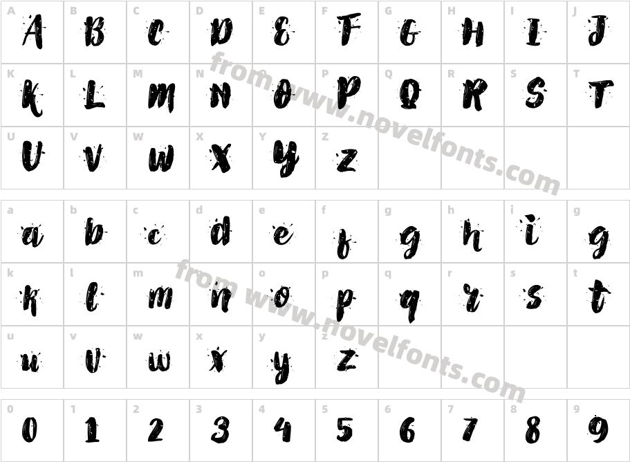 Alex Dirte Brush Font RegularCharacter Map