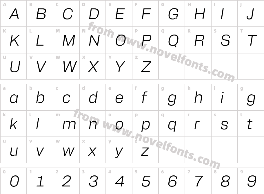 Alfabet Light ItalicCharacter Map
