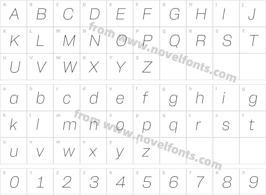 Alfabet Thin ItalicCharacter Map