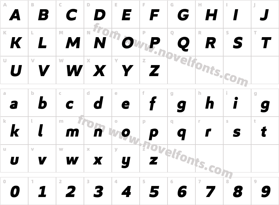 Algera Extra Bold ItalicCharacter Map