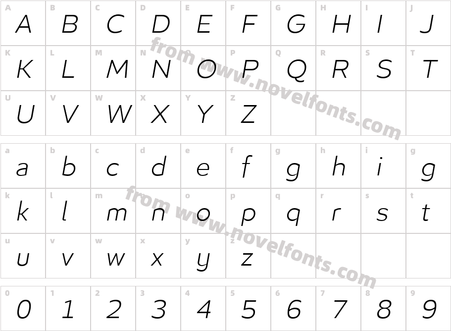 Algera Extra Light ItalicCharacter Map