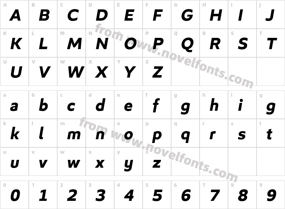 Algera Italic VarCharacter Map