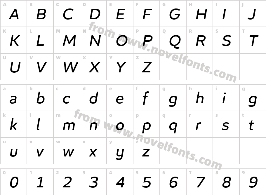 Algera ItalicCharacter Map