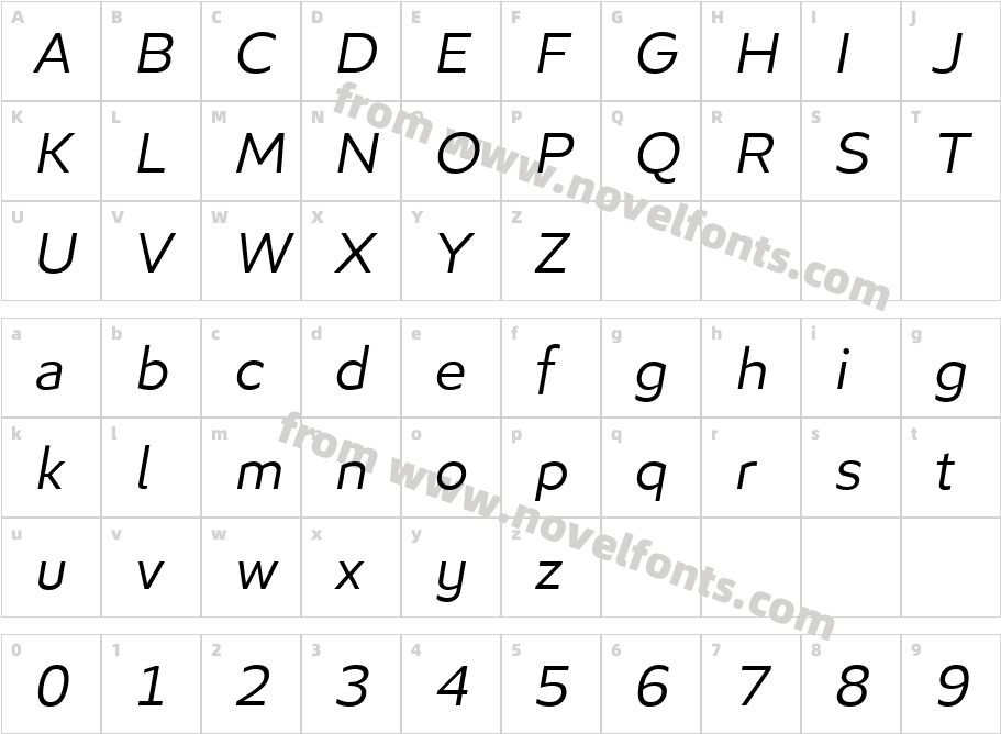 Algera Light ItalicCharacter Map