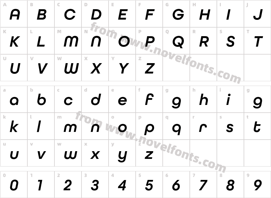 All Round Gothic Demi ObliqueCharacter Map