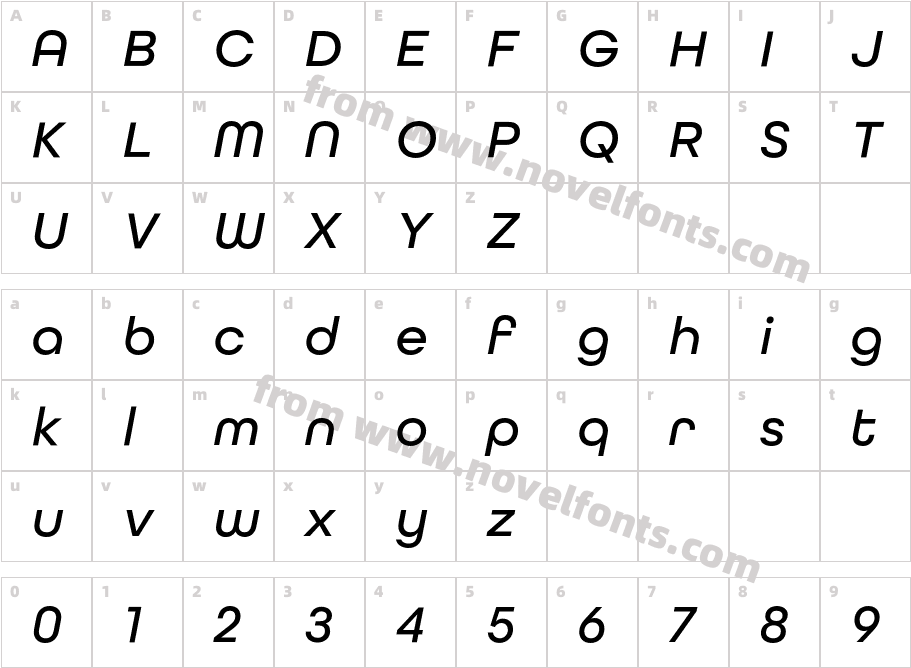 All Round Gothic Medium ObliqueCharacter Map