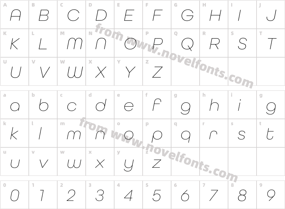 All Round Gothic X Lig ObliqueCharacter Map