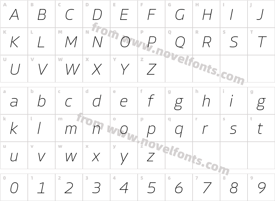 Allotrope Ultra Light ItalicCharacter Map