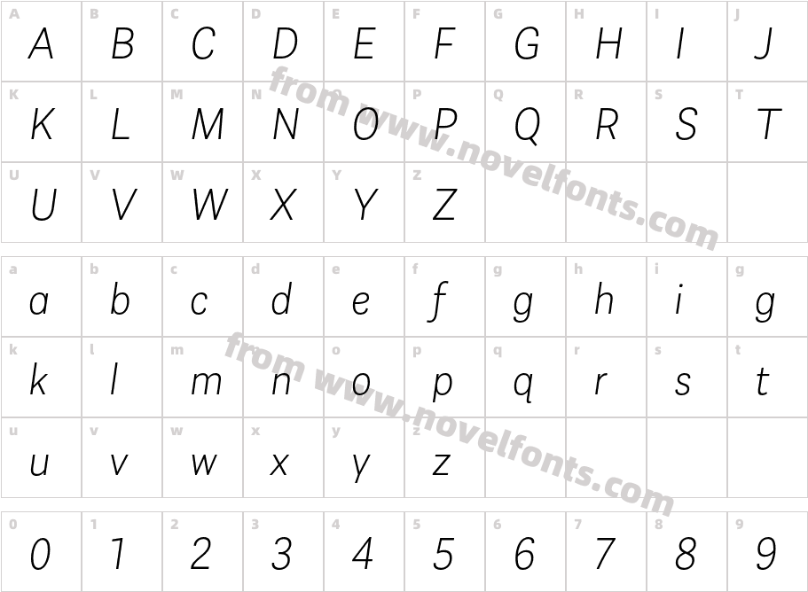 Almanach Extra Light ItalicCharacter Map
