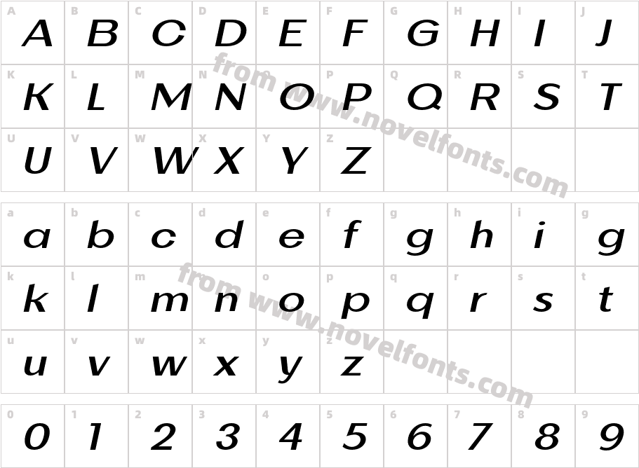 Alterglam ItalicCharacter Map
