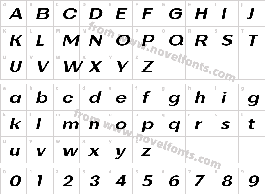 Alterglam Medium ItalicCharacter Map