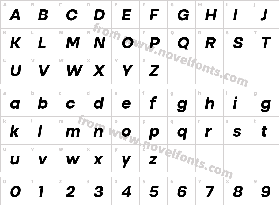 Altone Bold ObliqueCharacter Map