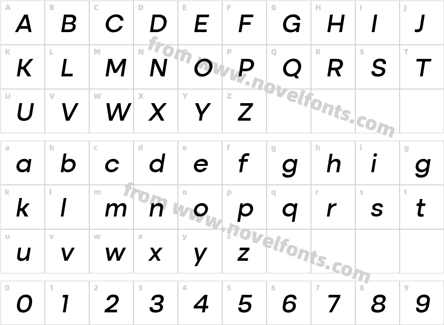 Altone Medium ObliqueCharacter Map