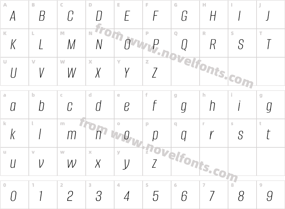 Alumni Sans Extra Light ItalicCharacter Map