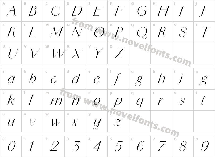 Amandine Light ItalicCharacter Map
