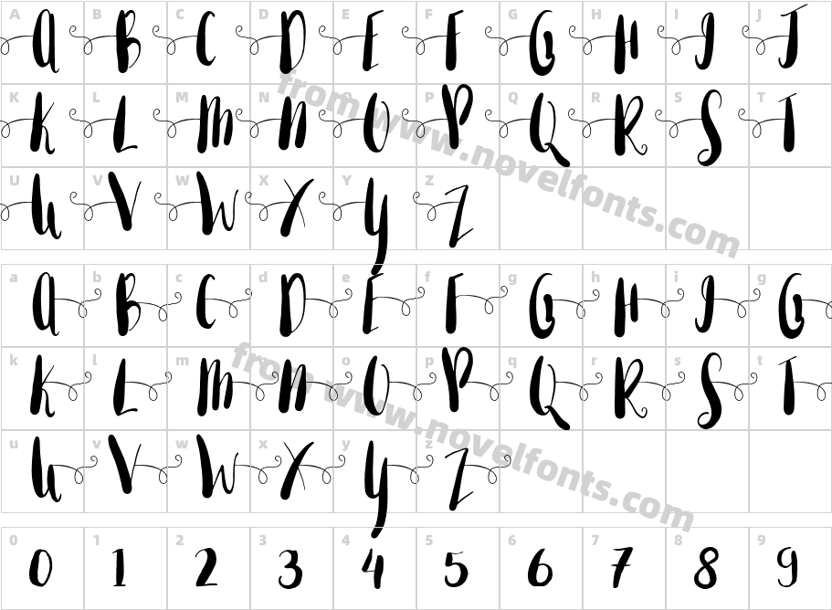 Amber Light Fontswirls Uppercase RegularCharacter Map