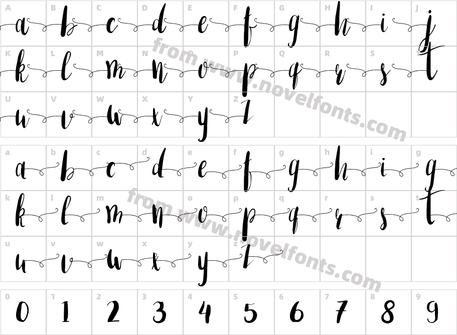Amber Light Fontswirlslowercase RegularCharacter Map