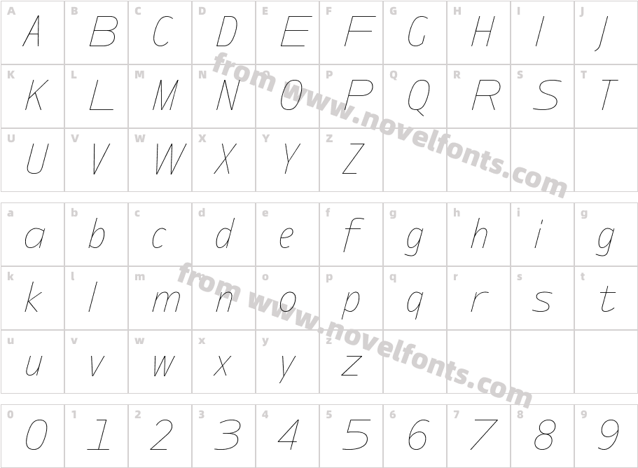 Ambiguity Radical Thin ItalicCharacter Map